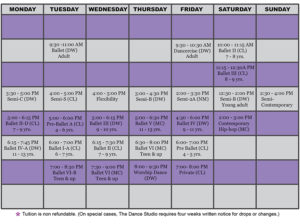 dance studio schedules class schedule
